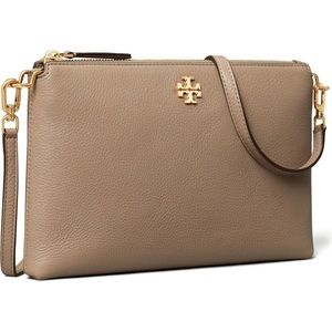 Tory Burch Mercer Pebbled Zip Leather Crossbody Bag in Gray Heron